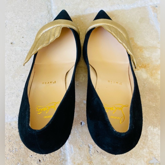 Christian Louboutin Gold Wings Suede Kitten Heel Pumps 7.5 worn once! - Picture 4 of 6